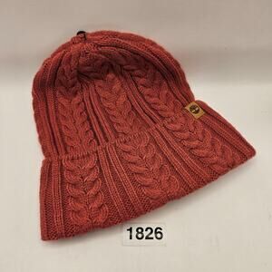 TIMBERLAND WOMEN'S OS BEANIE LEATHER WHEAT LOGO NWT HAWTHORN RED